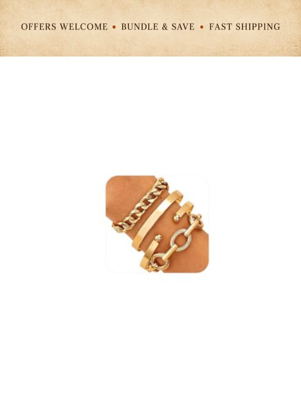 Chunky Stackable Bangle Cuff Bracelet Set Adjustable Link Chain Statement